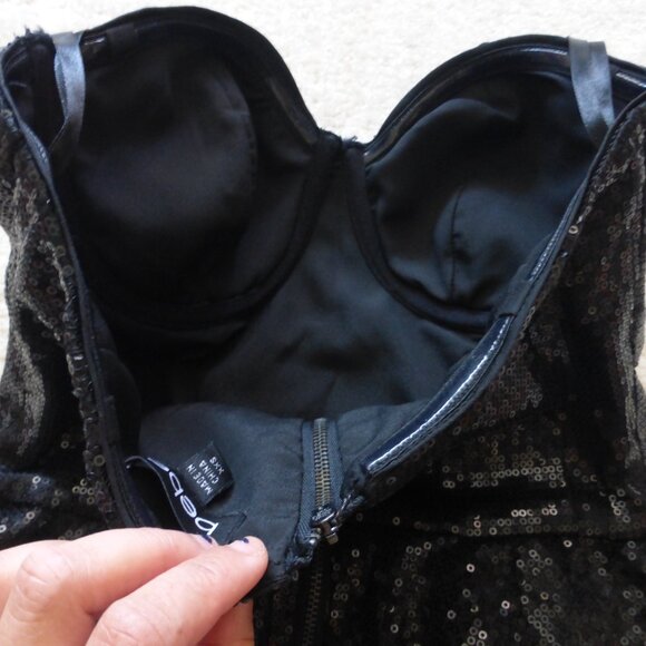 BEBE black shiny sequins peplum tube top - Picture 7 of 8